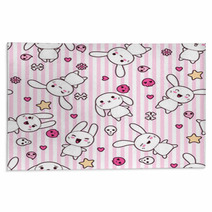 Pink Cute Kawaii Rabbits And Faces Rugs 44751702