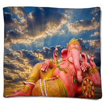 Pink Ganesha Statue Wat Samarn Chachoengsao Thailand Blankets 65100326