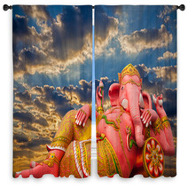 Pink Ganesha Statue Wat Samarn Chachoengsao Thailand Window Curtains 65100326