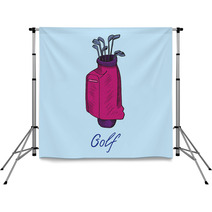 Pink Golf Bag With Putters In It Hand Drawn Doodle Sketch With Inscription Isolated Vector Color Illustration On Blue Background Backdrops 188798789