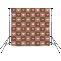 Pink Hearts In Brown Squares Seamless Background Backdrops 62756044