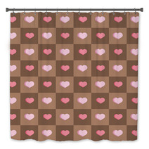 Pink Hearts In Brown Squares Seamless Background Bath Decor 62756044
