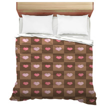 Pink Hearts In Brown Squares Seamless Background Bedding 62756044
