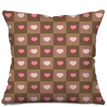 Pink Hearts In Brown Squares Seamless Background Pillows 62756044