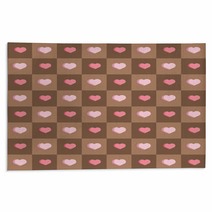 Pink Hearts In Brown Squares Seamless Background Rugs 62756044