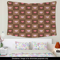Pink Hearts In Brown Squares Seamless Background Wall Art 62756044