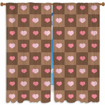 Pink Hearts In Brown Squares Seamless Background Window Curtains 62756044