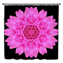 Pink Mandala Flower Kaleidoscope Isolated On Black Bath Decor 65035918