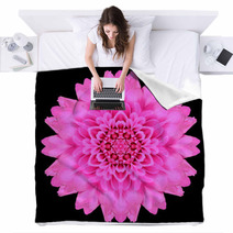 Pink Mandala Flower Kaleidoscope Isolated On Black Blankets 65035918