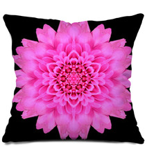 Pink Mandala Flower Kaleidoscope Isolated On Black Pillows 65035918