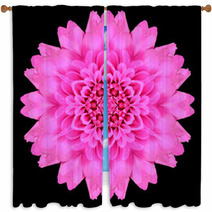 Pink Mandala Flower Kaleidoscope Isolated On Black Window Curtains 65035918