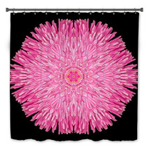 Pink Purple Mandala Flower Kaleidoscope Isolated On Black Bath Decor 65035821
