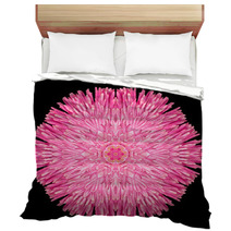 Pink Purple Mandala Flower Kaleidoscope Isolated On Black Bedding 65035821
