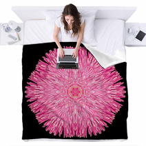Pink Purple Mandala Flower Kaleidoscope Isolated On Black Blankets 65035821