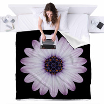 Pink Purple Mandala Flower Kaleidoscope Isolated On Black Blankets 65035995