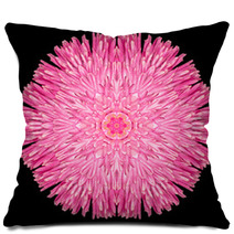 Pink Purple Mandala Flower Kaleidoscope Isolated On Black Pillows 65035821