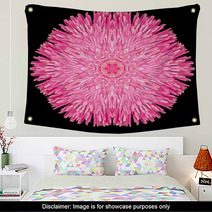 Pink Purple Mandala Flower Kaleidoscope Isolated On Black Wall Art 65035821