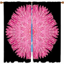 Pink Purple Mandala Flower Kaleidoscope Isolated On Black Window Curtains 65035821