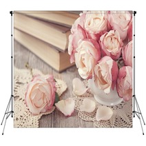 Pink Roses And Old Books Backdrops 45734649