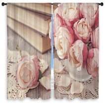 Pink Roses And Old Books Window Curtains 45734649
