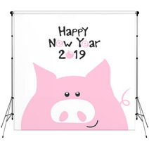 Pink Smile Pig And Hand Drawn Funny Lettering Happy New Year 2019 Fashion Baby Graphic Design T Shirt With Cute Font Vector Illustration Backdrops 240292506