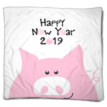 Pink Smile Pig And Hand Drawn Funny Lettering Happy New Year 2019 Fashion Baby Graphic Design T Shirt With Cute Font Vector Illustration Blankets 240292506