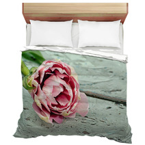 Pink Tulips On A Wooden Surface Bedding 40665591