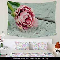 Pink Tulips On A Wooden Surface Wall Art 40665591