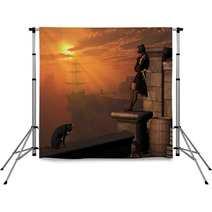 Pirate Captain Waiting On The Docks At Sunset Backdrops 52424397