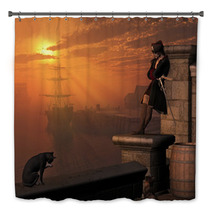 Pirate Captain Waiting On The Docks At Sunset Bath Decor 52424397