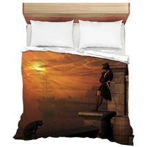 Pirate Captain Waiting On The Docks At Sunset Bedding 52424397