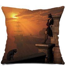 Pirate Captain Waiting On The Docks At Sunset Pillows 52424397