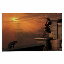 Pirate Captain Waiting On The Docks At Sunset Rugs 52424397