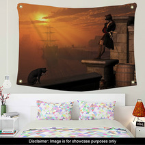 Pirate Captain Waiting On The Docks At Sunset Wall Art 52424397