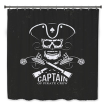 Pirate Emblem Captain Skull In Cocked Hat And Crossed Pistols On A Black Backdrop Grunge Texture And Background On Separate Layers Bath Decor 133234587