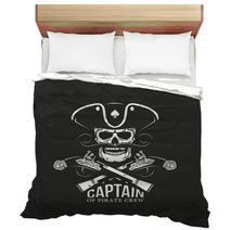 Pirate Emblem Captain Skull In Cocked Hat And Crossed Pistols On A Black Backdrop Grunge Texture And Background On Separate Layers Bedding 133234587