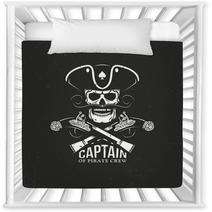Pirate Emblem Captain Skull In Cocked Hat And Crossed Pistols On A Black Backdrop Grunge Texture And Background On Separate Layers Nursery Decor 133234587