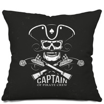 Pirate Emblem Captain Skull In Cocked Hat And Crossed Pistols On A Black Backdrop Grunge Texture And Background On Separate Layers Pillows 133234587