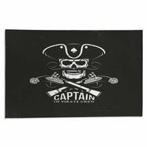 Pirate Emblem Captain Skull In Cocked Hat And Crossed Pistols On A Black Backdrop Grunge Texture And Background On Separate Layers Rugs 133234587