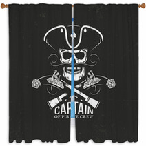 Pirate Emblem Captain Skull In Cocked Hat And Crossed Pistols On A Black Backdrop Grunge Texture And Background On Separate Layers Window Curtains 133234587