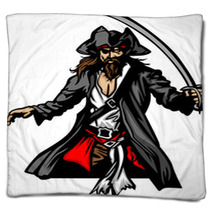 Pirate Mascot Standing With Sword And Hat Blankets 39350428