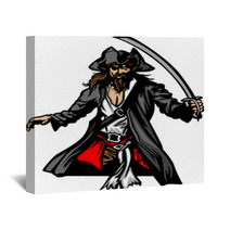 Pirate Mascot Standing With Sword And Hat Wall Art 39350428