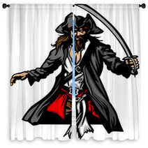 Pirate Mascot Standing With Sword And Hat Window Curtains 39350428
