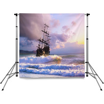 Pirate Ship At The Open Sea At The Sunset Backdrops 202496200