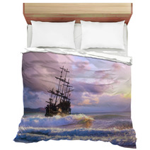 Pirate Ship At The Open Sea At The Sunset Bedding 202496200