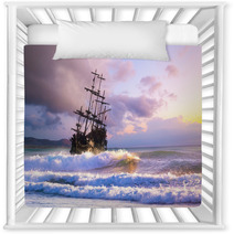 Pirate Ship At The Open Sea At The Sunset Nursery Decor 202496200