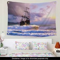 Pirate Ship At The Open Sea At The Sunset Wall Art 202496200