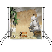 Pirate Ship Finding Treasure - 3D Render Backdrops 64457354