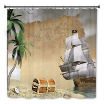 Pirate Ship Finding Treasure - 3D Render Bath Decor 64457354