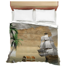 Pirate Ship Finding Treasure - 3D Render Bedding 64457354